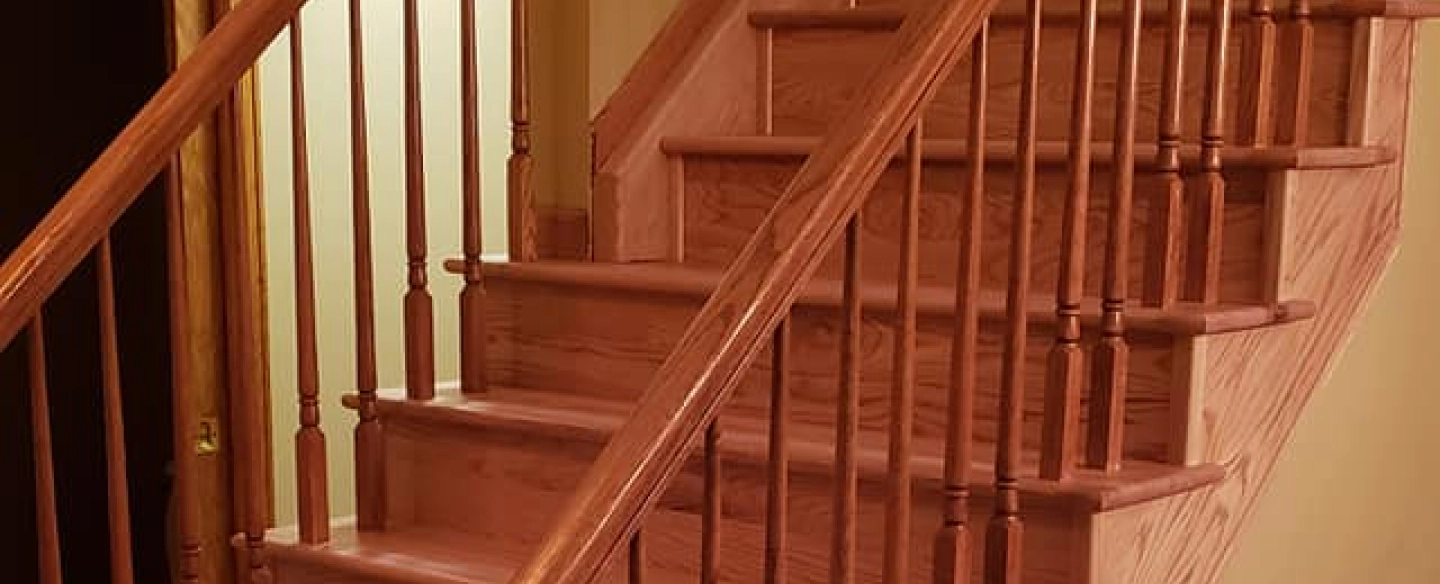 newly installed wooden stair and rail